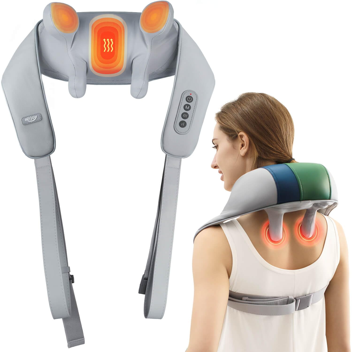 ALLJOY Neck and Shoulder Massager with Heat, Cordless Shiatsu 4D Deep Tissue Kneading Massage for Neck, Back, Leg, Gifts for Women Men Mom Dad
